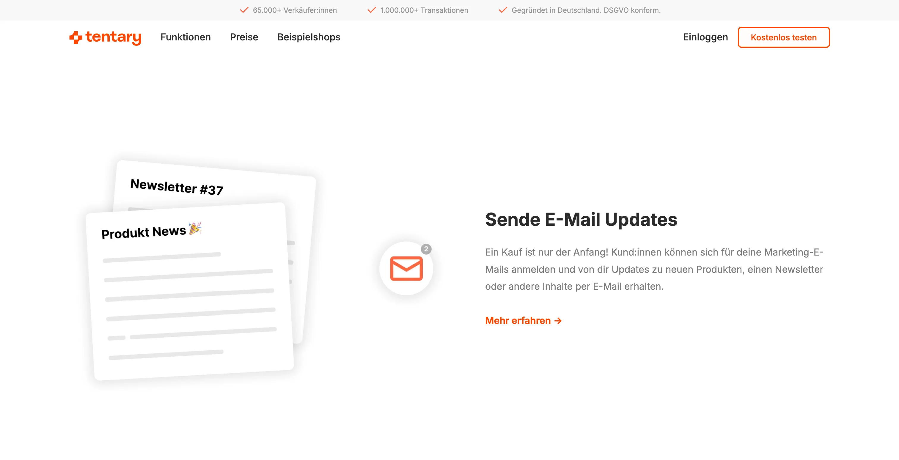 Ein Screenshot zeigt die Newsletter-Funktion von Tentary.