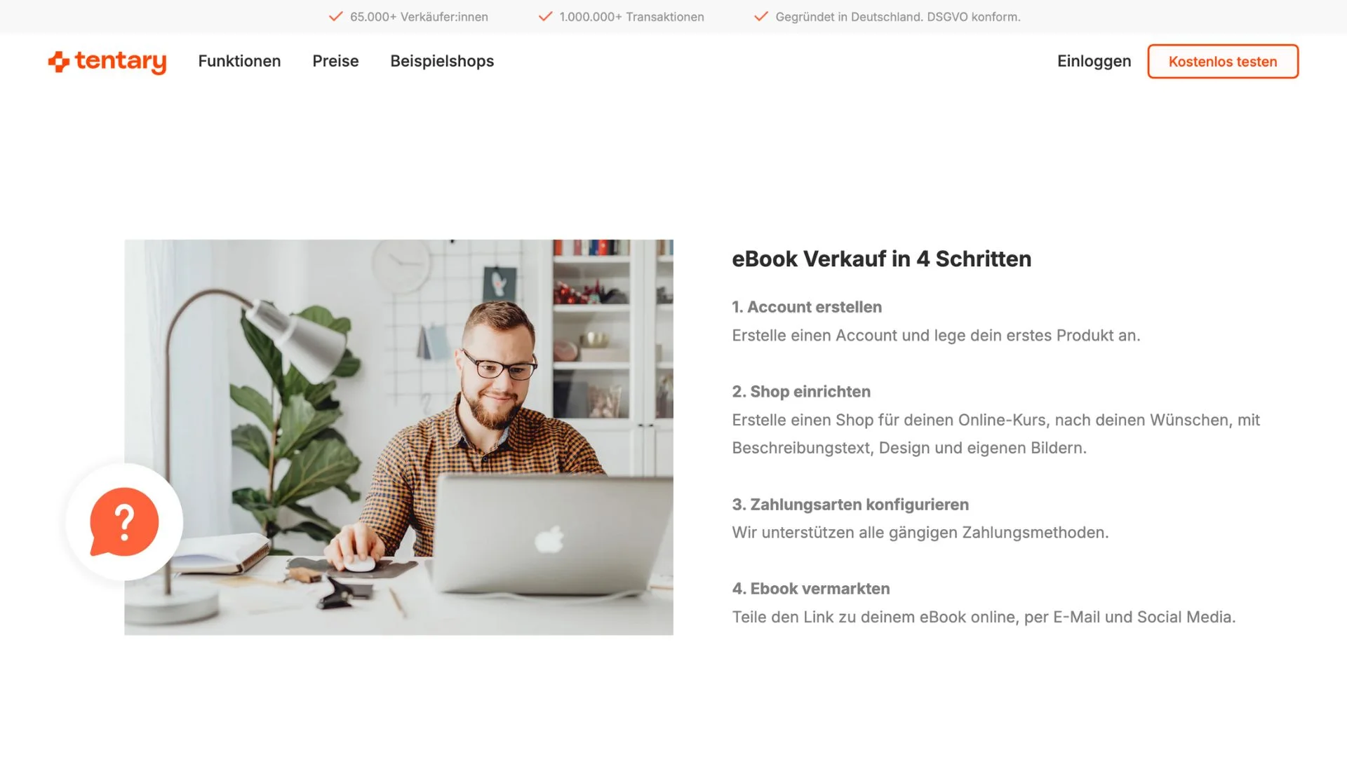 Der Screenshot zeigt die eBook-Landingpage von Tentary.