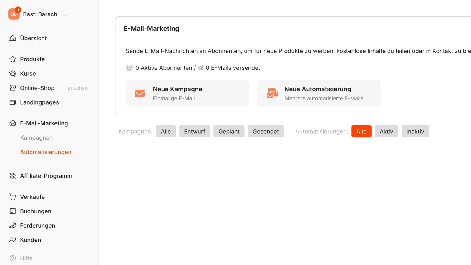 Der Screenshot zeigt die Newsletter-Funktionen bei Tentary.