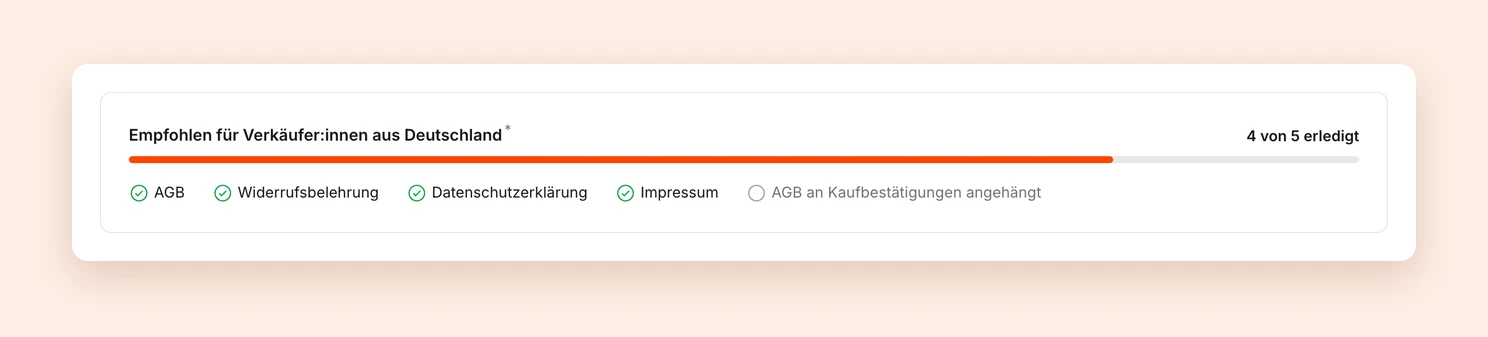 Die Übersicht der empfohlenen Rechtstexte mit dem Fortschritt 4 von 5 erledigt