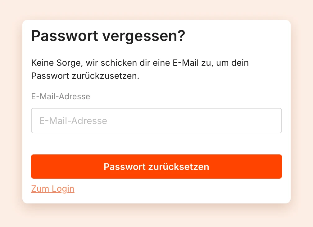 Die Seite Passwort vergessen mit dem Feld für die E-Mail-Adresse