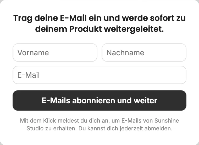 Das Anmeldeformular mit Feldern für Vorname, Nachname und E-Mail