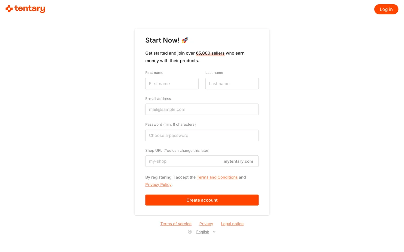 The registration form with name, email address and password