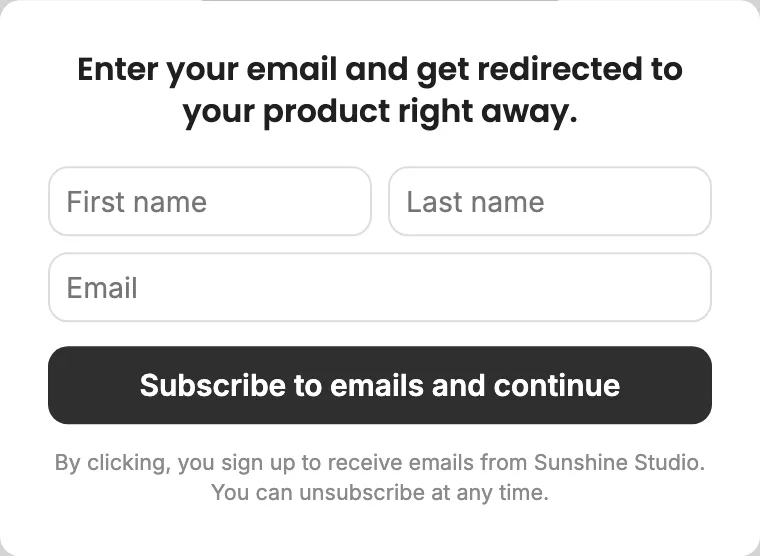 The sign-up form with fields for first name, last name and email