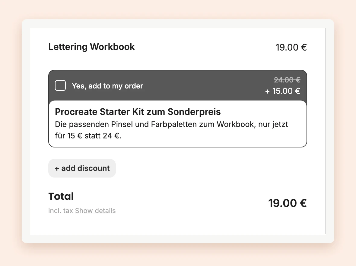 The order summary on the checkout page with an order bump below the product
