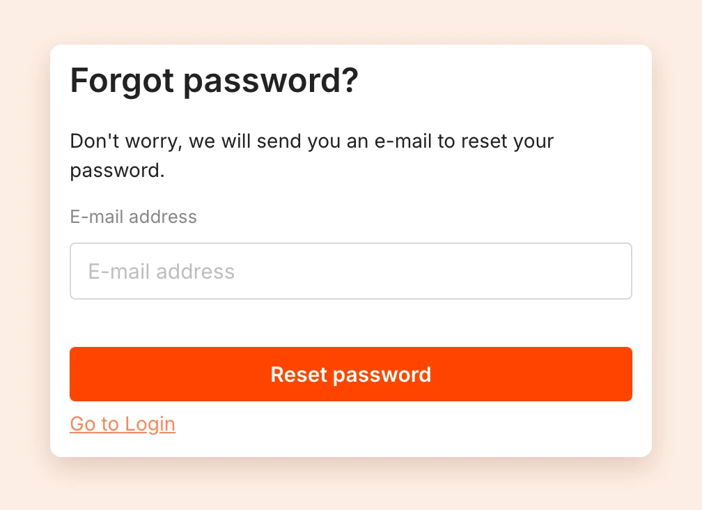 The Forgot password page with the field for the email address