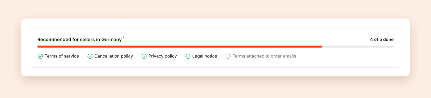 The overview of the recommended legal pages with the progress 4 of 5 done