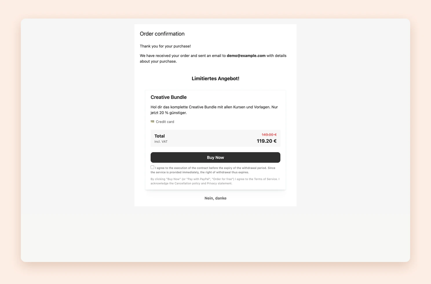 The thank you page with an upsell offer