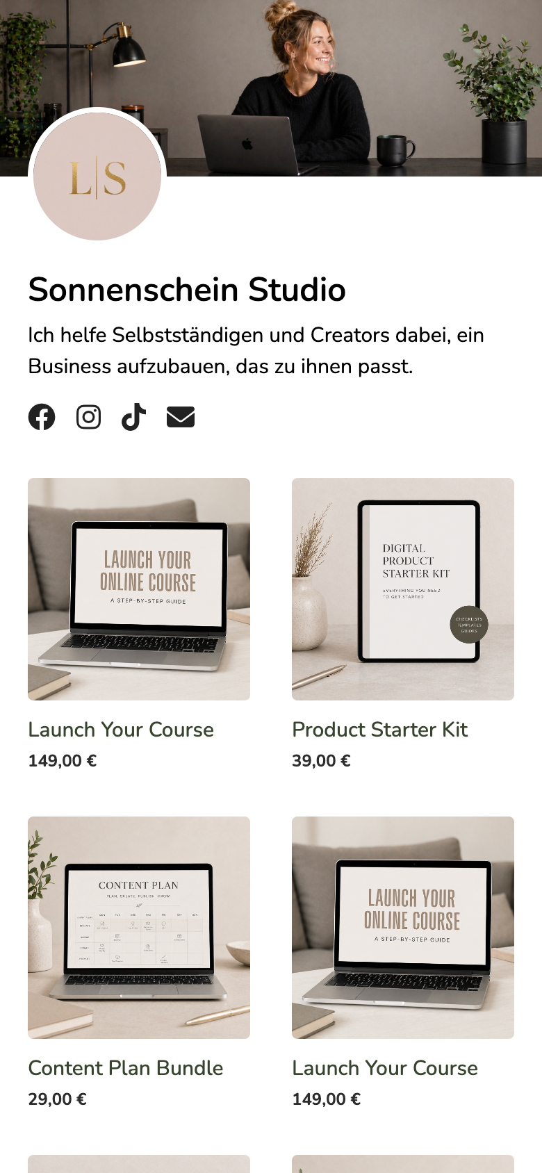 Beispiel-Shop eines Tentary-Creators auf dem Smartphone